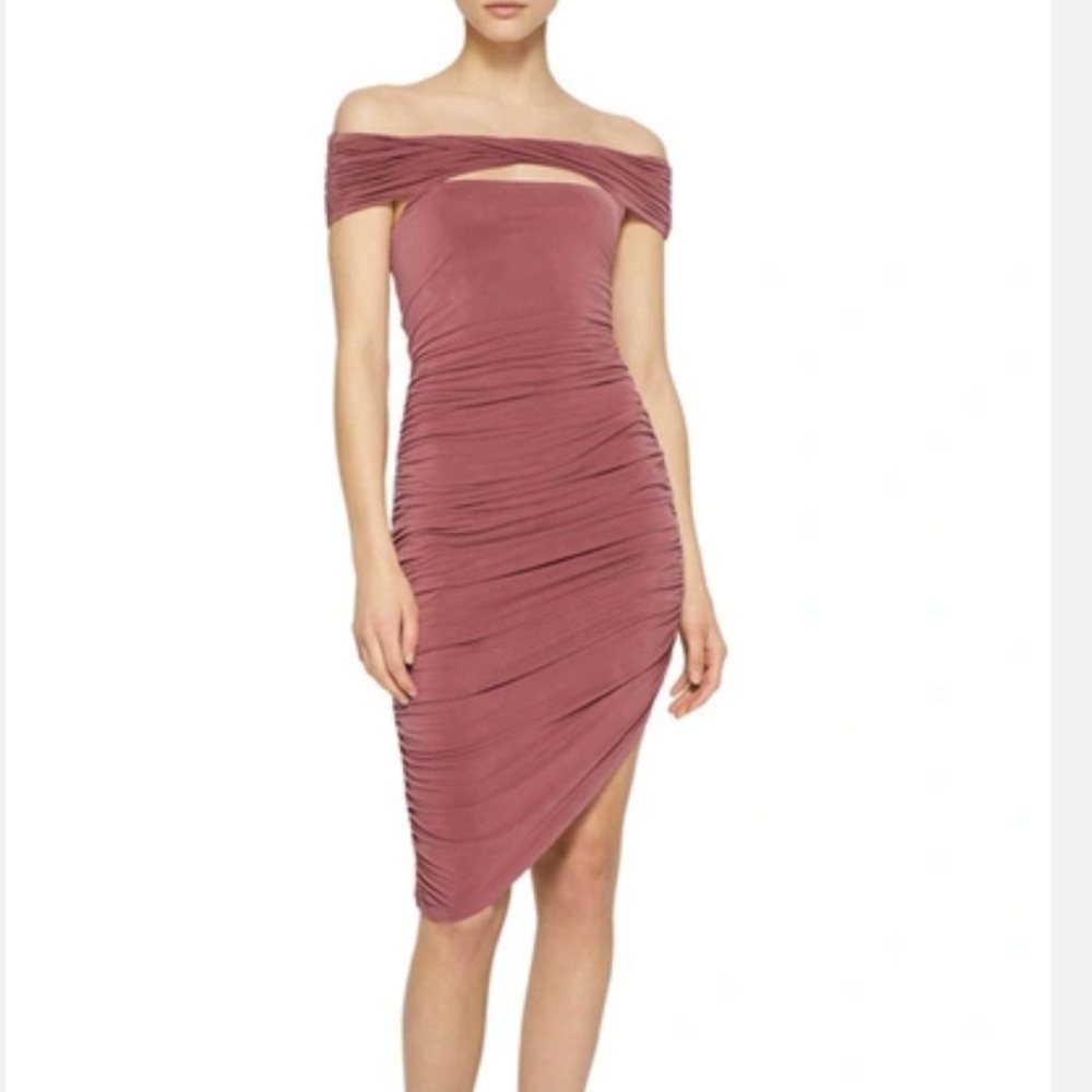 Jonathan Simkhai Sz XS Dress Divya Ruched Off-Shoulder Asymmetrical Jersey